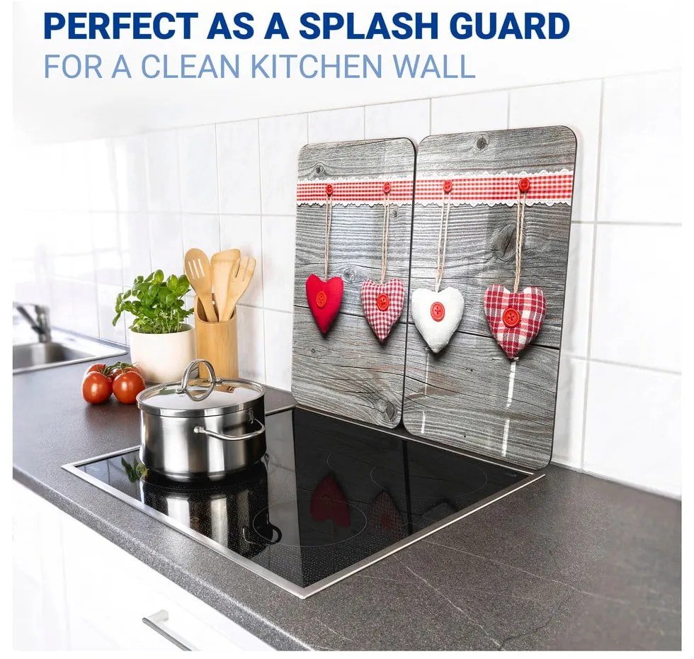 Set di 2 coperchi in vetro per stufa Heart, 52 x 30 cm Hearts - Wenko