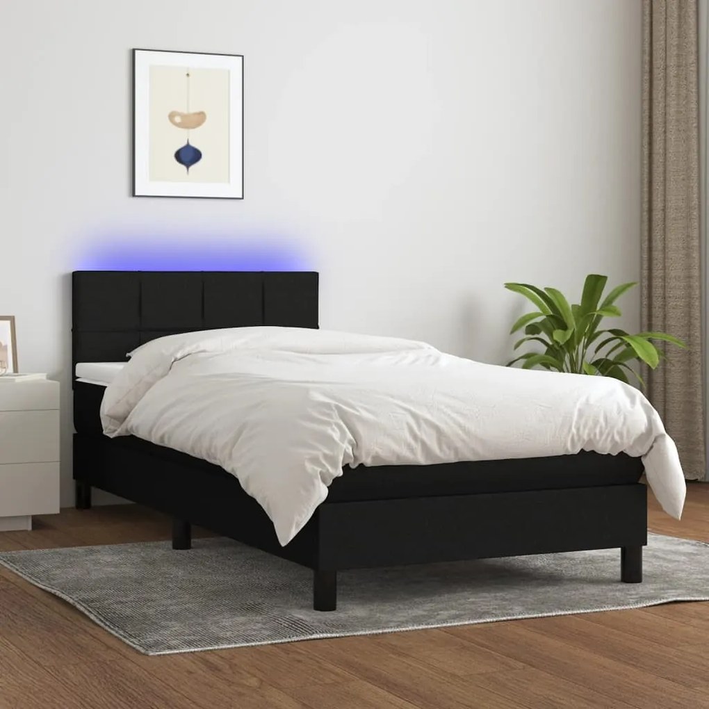Letto A Molle Con Materasso E Led Nero 90x190 Cm İn Tessuto /