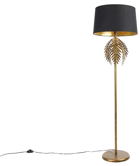 Lampada da terra oro 145 cm con paralume in cotone nero 50 cm - Botanica