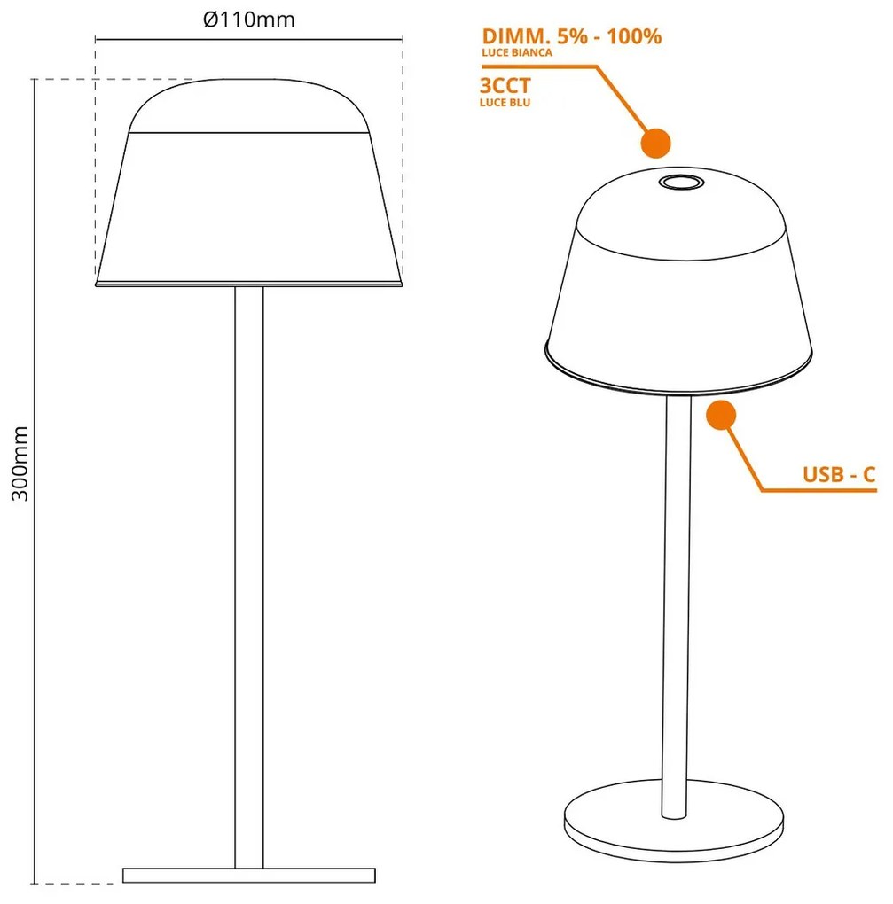 Lampada da Tavolo Ricaricabile 2.2W IP54 CCT Dimmerabile - Corten