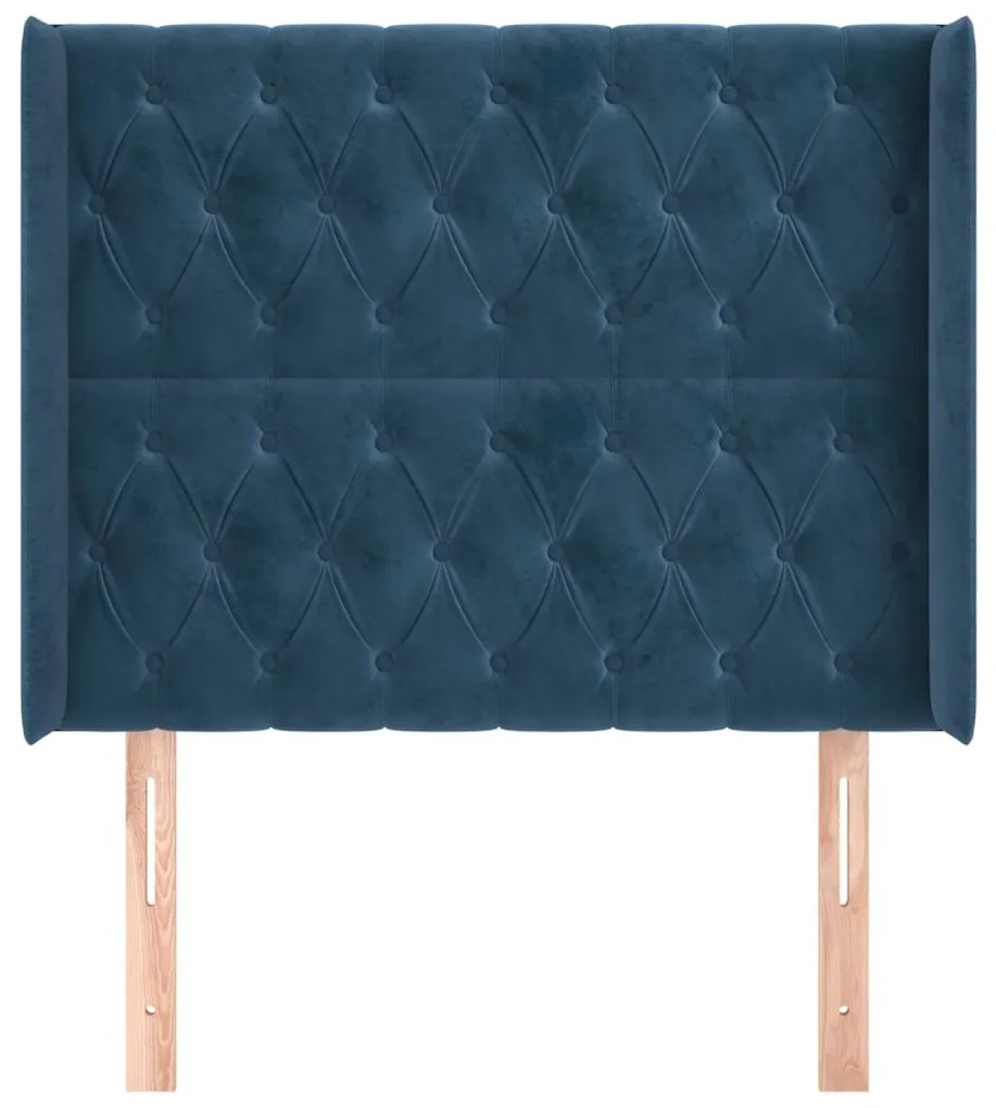Testiera ad orecchio blu scuro 93x16x118/128 cm in velluto