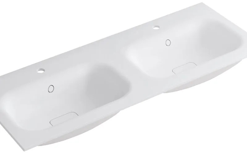 Lavabo a incasso rettangolare doppia vasca L 120.5 x H 15 x P 46 cm in resina bianco lucido