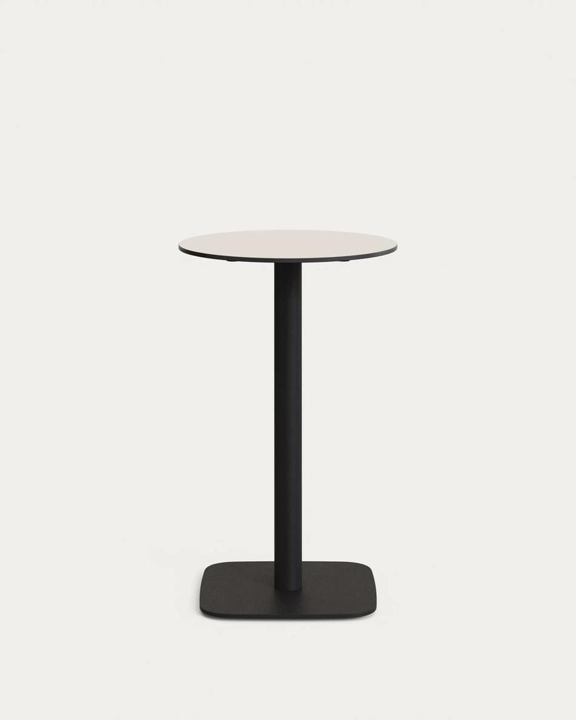 Kave Home - Tavolo rotondo per esterno Dina bianco con gamba di metallo rifinita in nero Ã˜60x96 cm