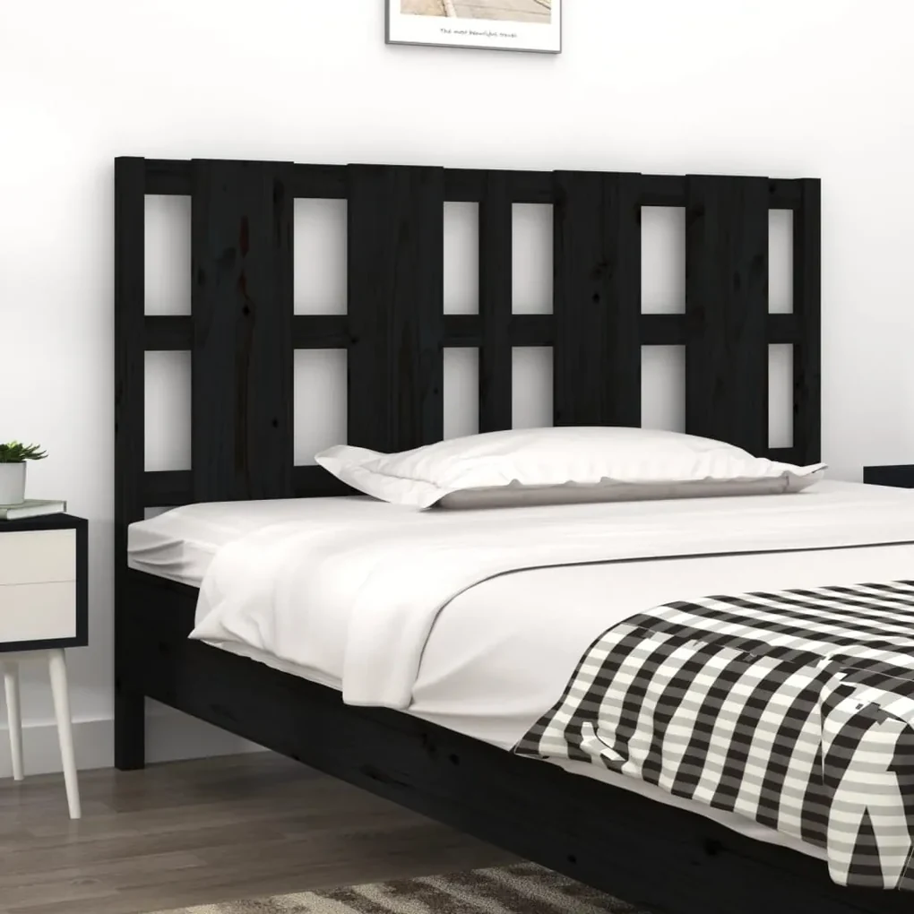 Testiera per letto nera 125,5x4x100cm in legno massello di pino
