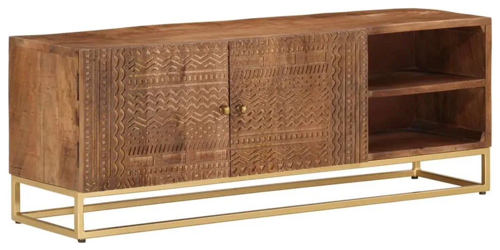 Mobile Porta Tv 110x30x40 Cm İn Legno Massello Di Mango E Ferro /