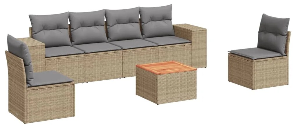 Set divani da giardino 7 pz con cuscini beige in polyrattan