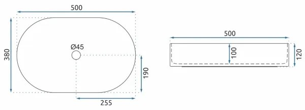 REA-U6563 - Lavabo da appoggio NADIA 38 x 50 cm, ceramica, bianco lucido