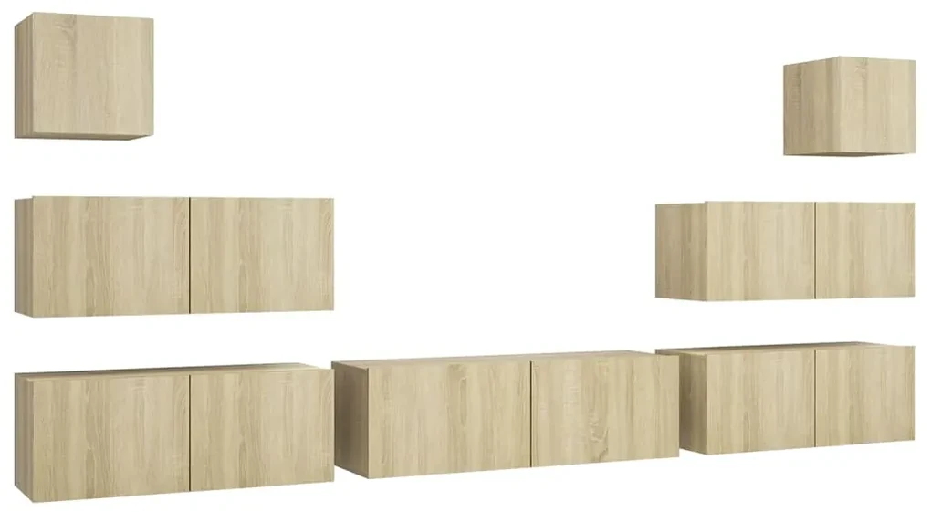 Set di mobili porta tv 7 pz rovere sonoma in legno multistrato