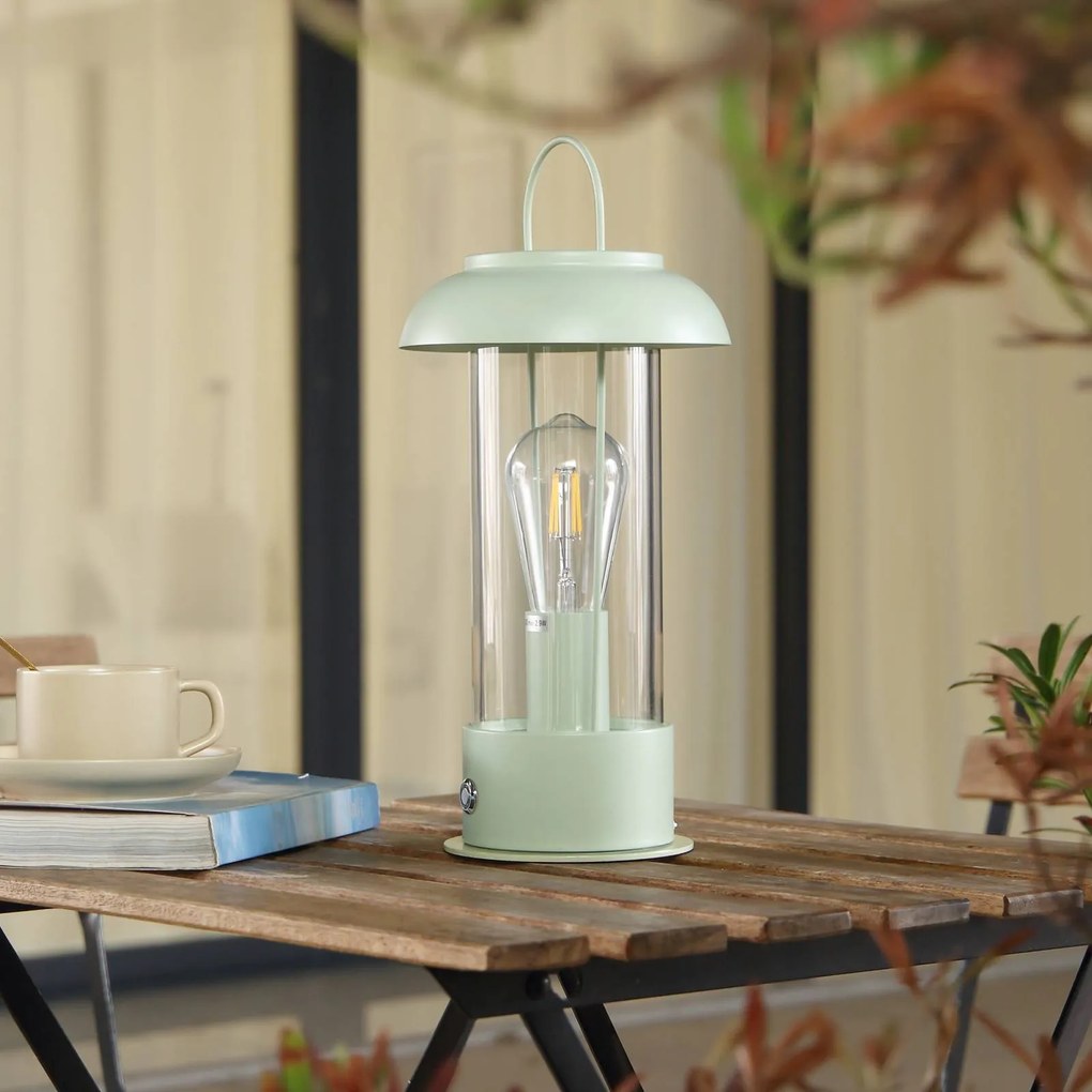 Lampada da tavolo ricaricabile Lindby Yvette, verde, IP44, touch dimmer Yvette Lindby, dimmerabile, Verde, Metallo, Moderno