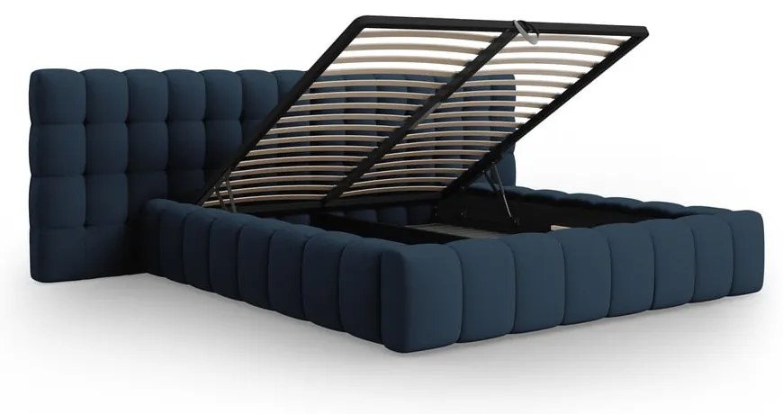 Letto matrimoniale imbottito blu scuro con spazio contenitivo e rete 160x200 cm Mamaia - Micadoni Home
