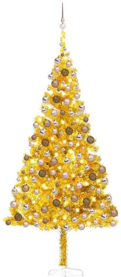 Albero di Natale Preilluminato con Palline Oro in diverse misure PET, Albero di Natale Preilluminato con Palline Oro 210 cm PET II