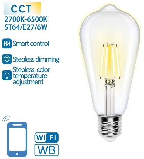 Lampadina LED dimmerabile FILAMENT ST64 E27/6W/230V 2700-6500K Wi-Fi - Aigostar