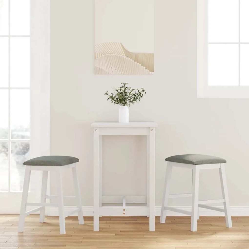 Sedie Da Bar Con Cuscini 2 Pz Bianco Legno Massello Di Hevea /