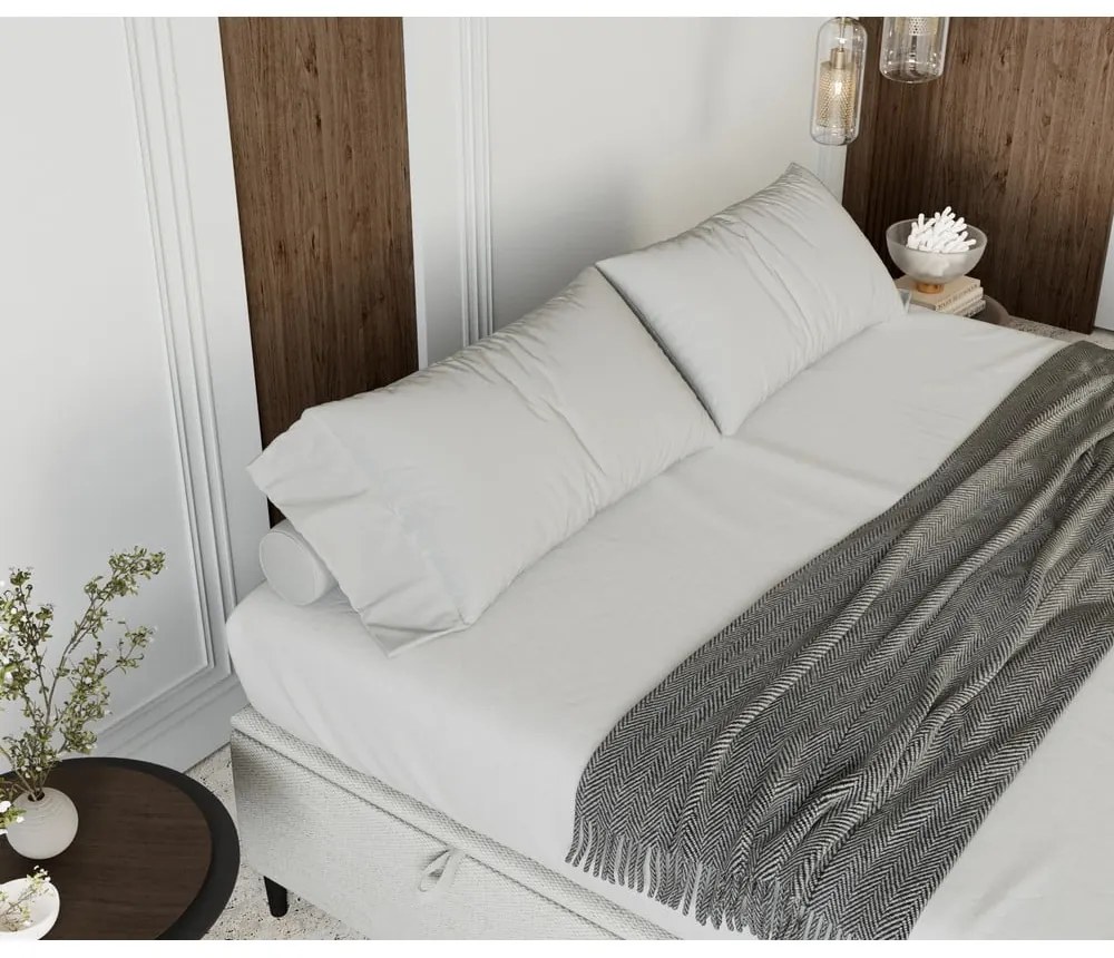 Letto matrimoniale imbottito crema con contenitore 160x200 cm Tate - Maison de Rêve