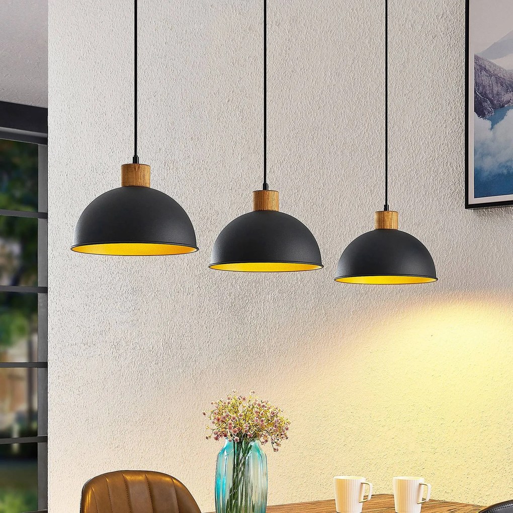 Lampada a sospensione Flurin Lindby, dimmerabile, Nero, Soggiorno / Sala da pranzo, Metallo, Moderno, Lampada a sospensione