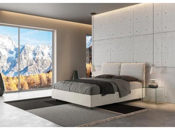 Letto matrimoniale contenitore imbottito 160x190 tessuto Aragona 1 bianco Mados