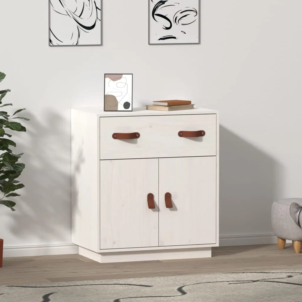 Credenza bianca 65,5x40x75 cm in legno massello di pino