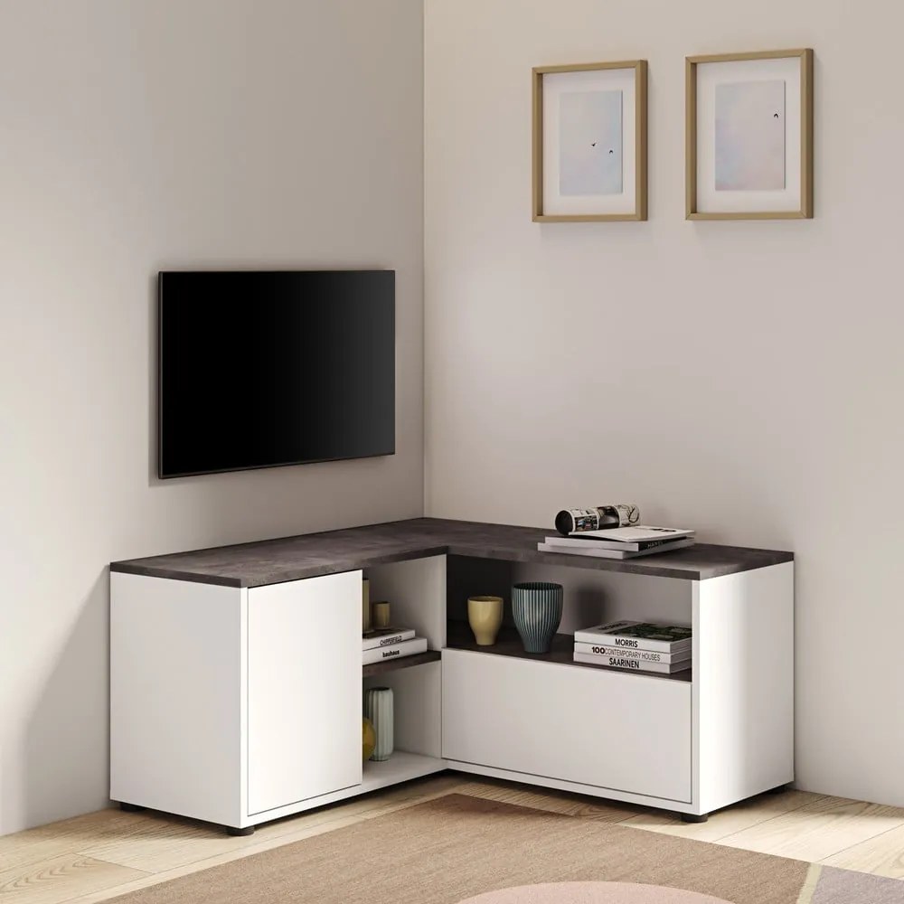 Tavolo TV grigio e bianco in cemento 90x45 cm Angle - TemaHome