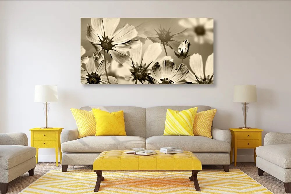 Stampa su tela – Fiori da giardino in versione seppia