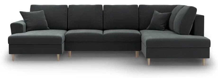 Divano angolare grigio scuro allungabile e con contenitore (con penisola a destra/a U) con rivestimento in velluto Kyoto – Cosmopolitan Design