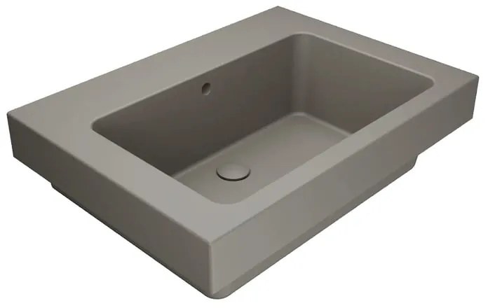 Lavabo a incasso e d'appoggio rettangolare vasca centrale Alaqua L 70 x H 25 x P 21 cm in ceramica beige opaco