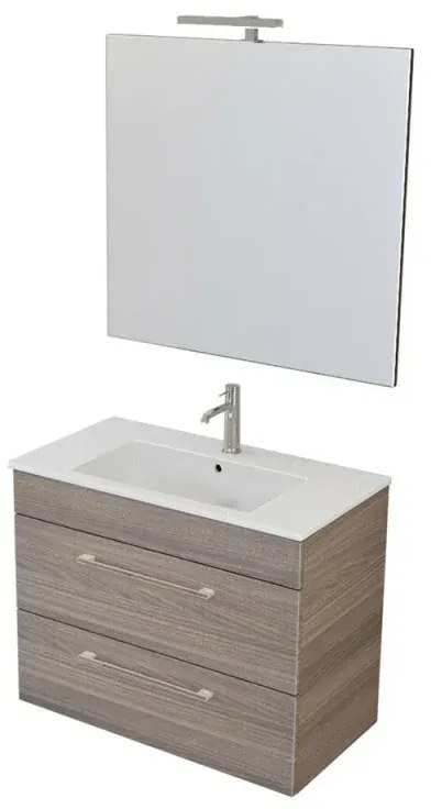 Mobile bagno sospeso 80 cm Smart olmo con lavabo e specchio