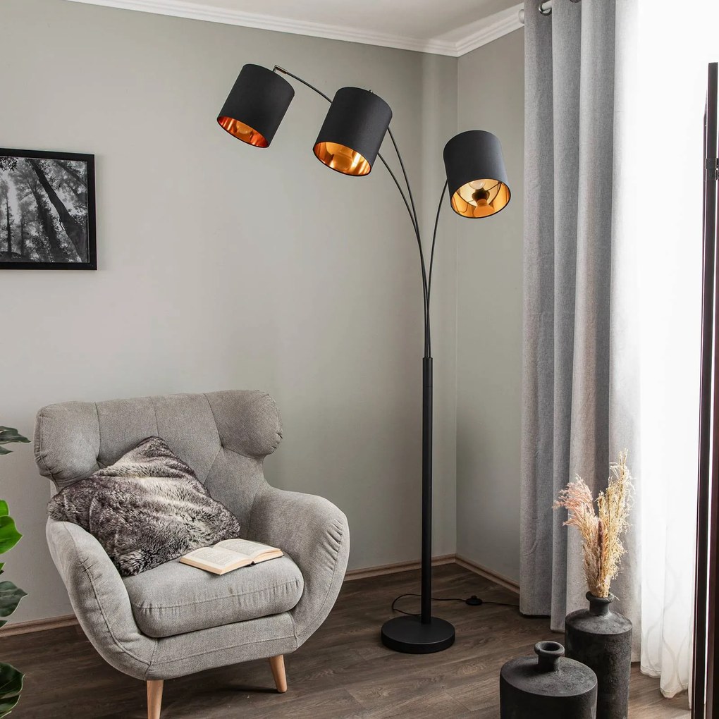 Lampada da terra Lindby Nanika, nero/oro, 202 cm, E27, a 3 luci. Nanika, Nero, Soggiorno / Sala da pranzo, Metallo, Moderno, Lampada da terra