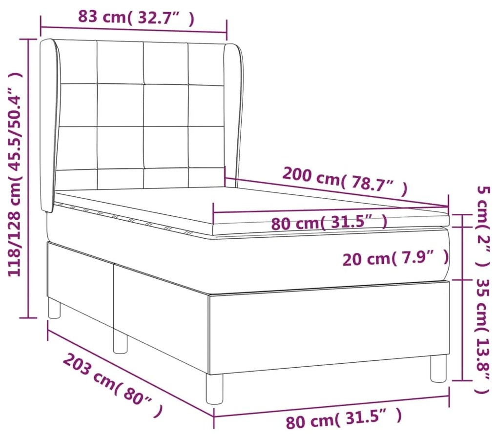 Giroletto a Molle con Materasso Nero 80x200 cm in Velluto