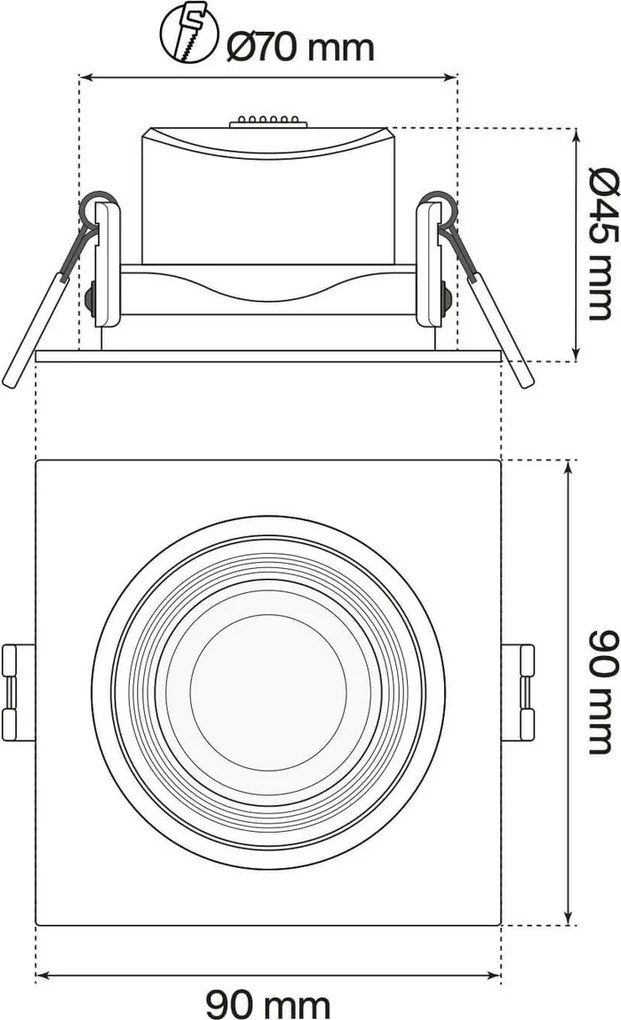 Faro Incasso Quadrato 7W CCT Ø70mm 38° Orient. Dimmerabile Colore Bianco Variabile CCT