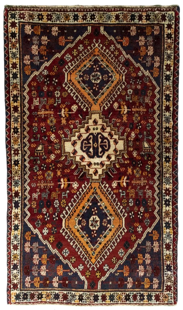 Shiraz Tappeto 190x110 Rosso (Iran) Annodato A Mano