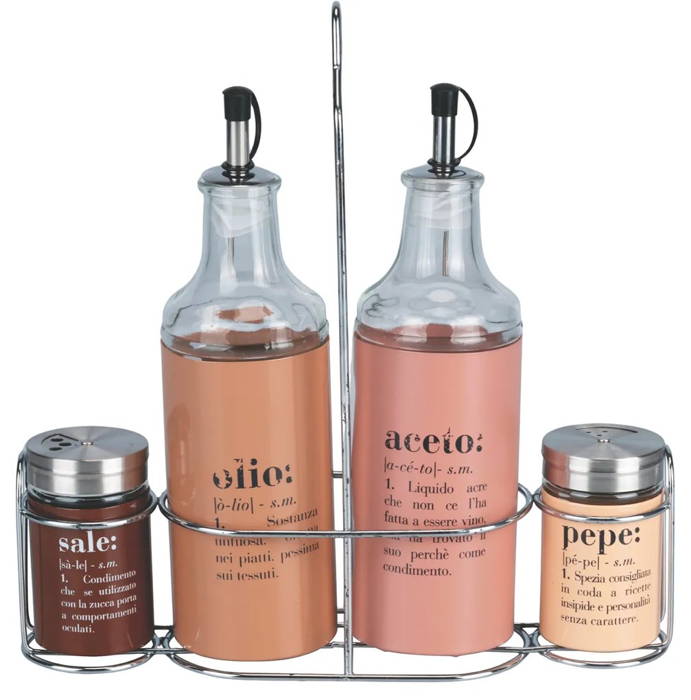 Set condimenti 4 pezzi marrone con stand Victionary