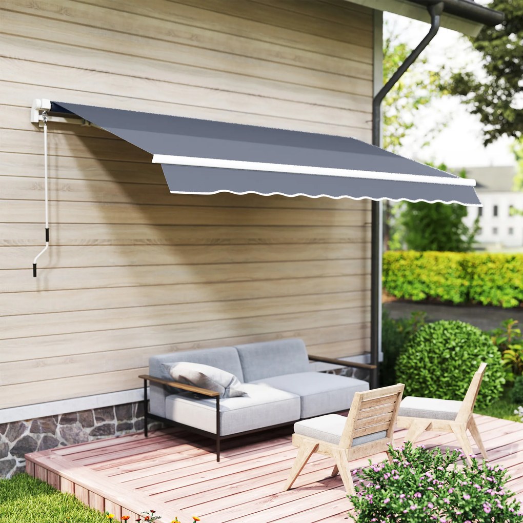 Tenda da Sole per Esterno 360x250 cm a Bracci Avvolgibile con Apertura a Manovella Grigio...
