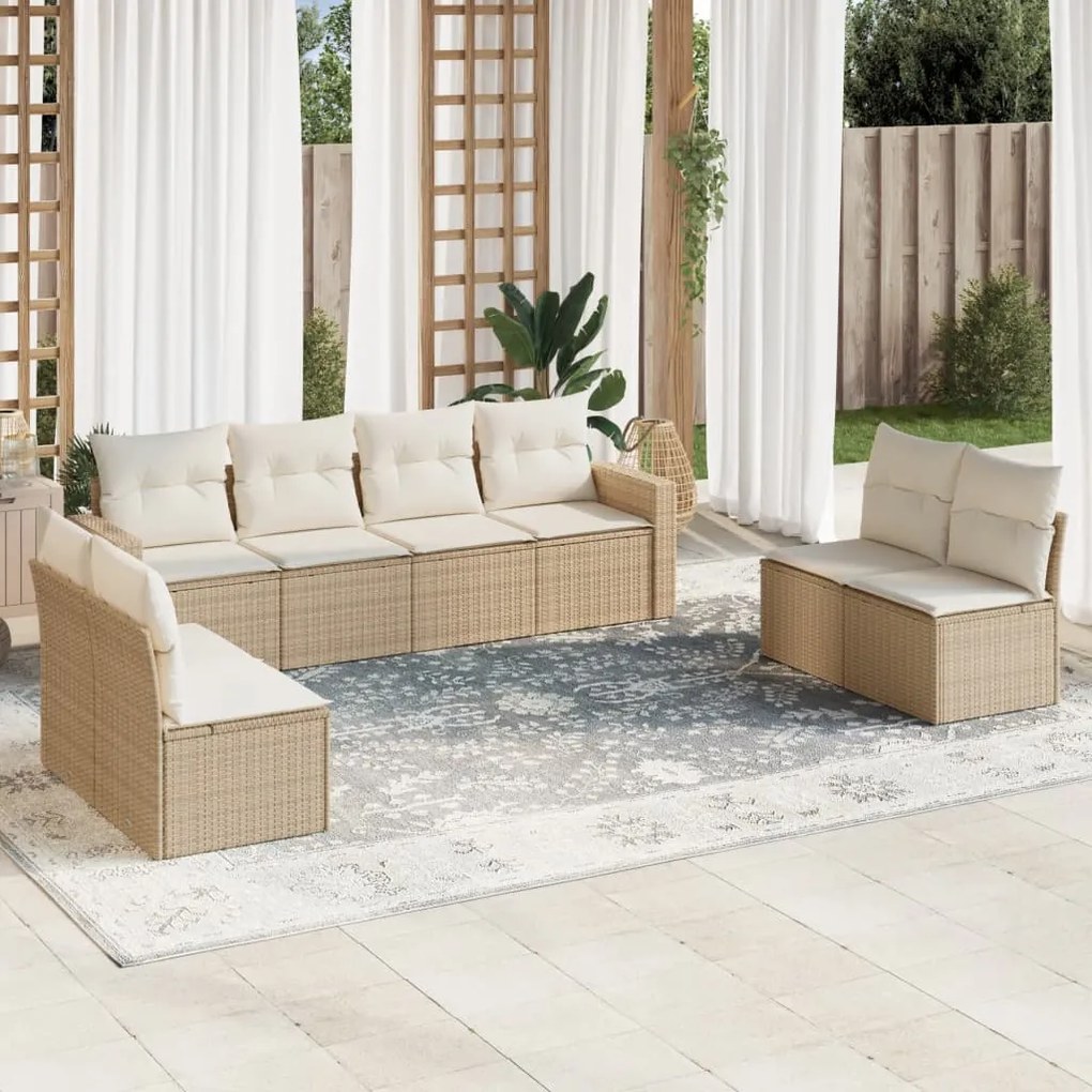 Set divano da giardino 8 pz con cuscini beige in polyrattan