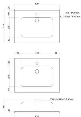 Mobile bagno sospeso base 2 cassetti 62 cm con lavabo specchio lampada LED ANGELA1 Quercia