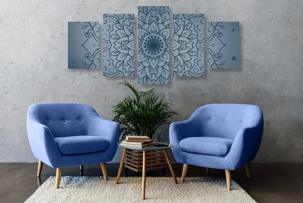 Quadri 5 pezzi – Fiore di Mandala blu scuro