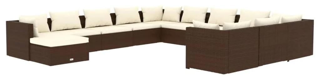 Set divani da giardino 12 pz con cuscini in polyrattan marrone