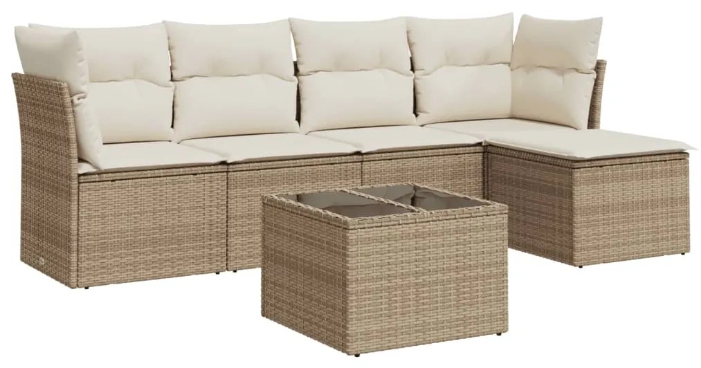 Set divano da giardino 6 pz con cuscini beige in polyrattan