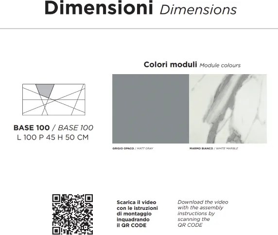 Mobile da bagno sospeso moderno base 100 CRIZIA con lavabo, GRIGIO OPACO