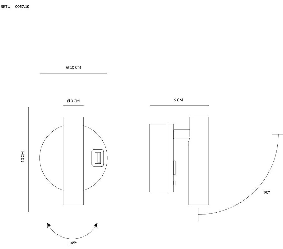 Betu applique lamp 2w usb