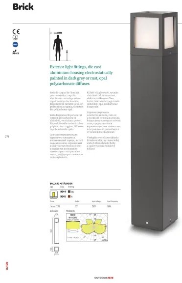 Redo 9644 - Lampada da esterno BRICK 1xE27/23W/230V IP54 grigio