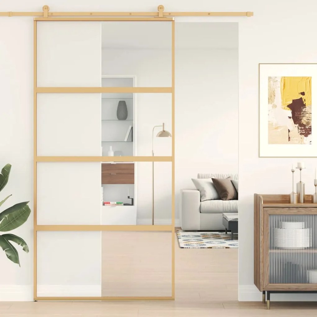 Porta Scorrevole Oro 102,5x205 Vetro Trasparente Esg Alluminio /