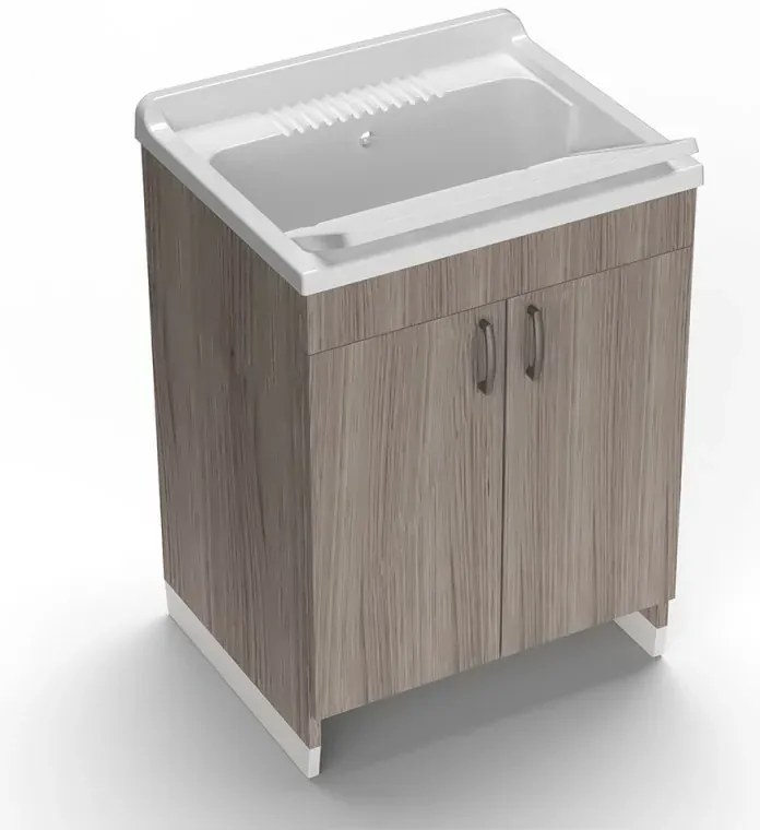 Mobile lavatoio 60x50 cm rovere in kit di montaggio con vasca e asse Ikaro