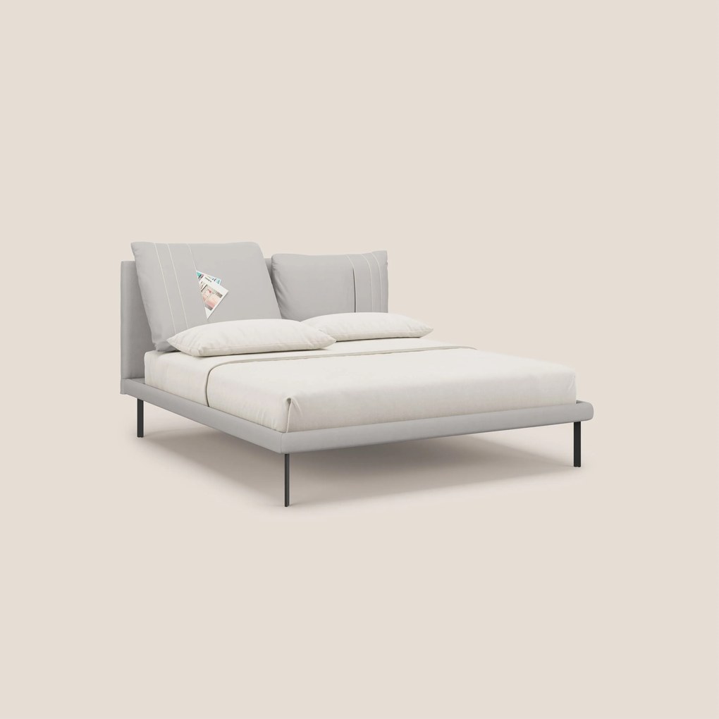 Giselle letto moderno con cuscini testata regolabili con tasche in microfibra impermeabile T11 grigio chiaro