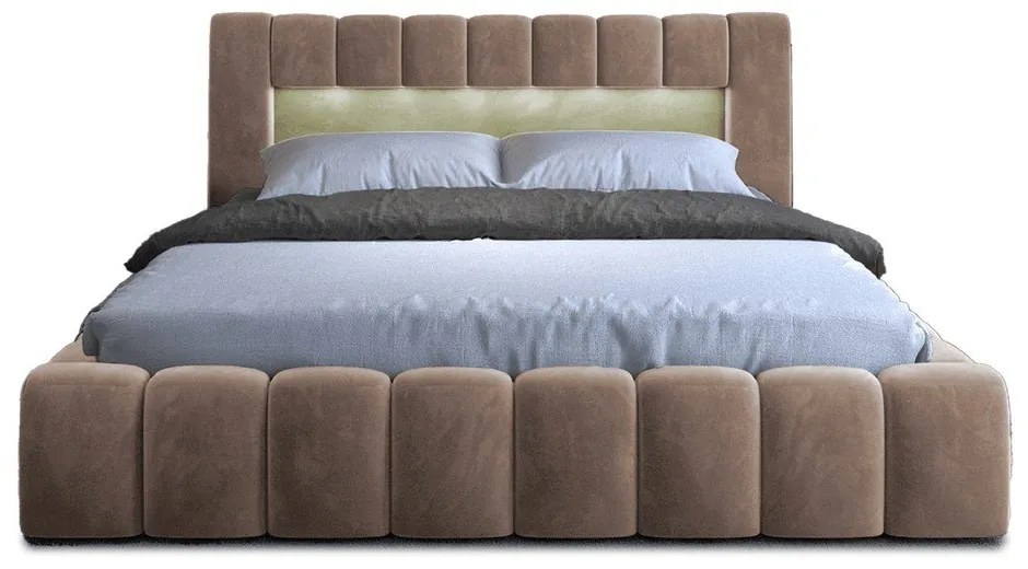 Letto matrimoniale imbottito marrone chiaro con contenitore con rete inclusa 160x200 cm Lamica – ELTAP