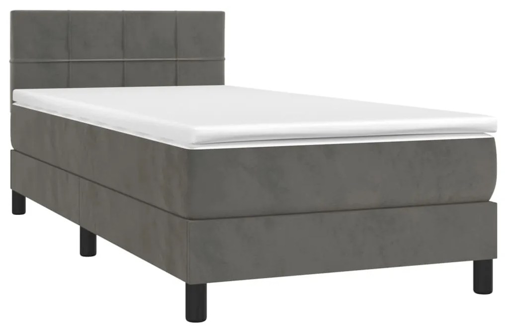 Letto a Molle con Materasso e LED Grigio Scuro 90x200cm Velluto