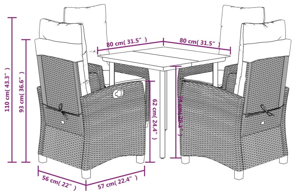 Set da Pranzo da Giardino 5 pz con Cuscini Beige in Polyrattan