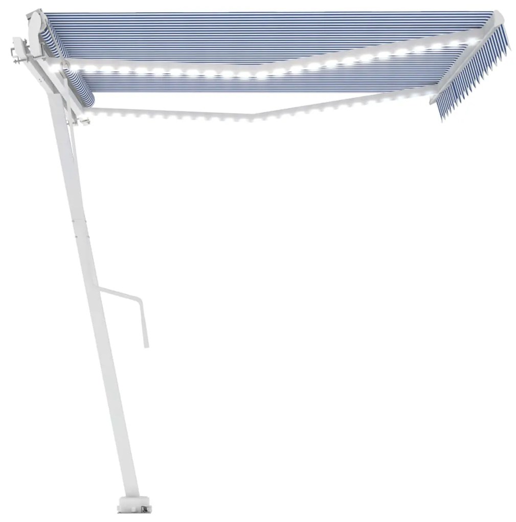 Tenda Automatica con Sensore Vento e LED 450x350 cm Blu Bianca