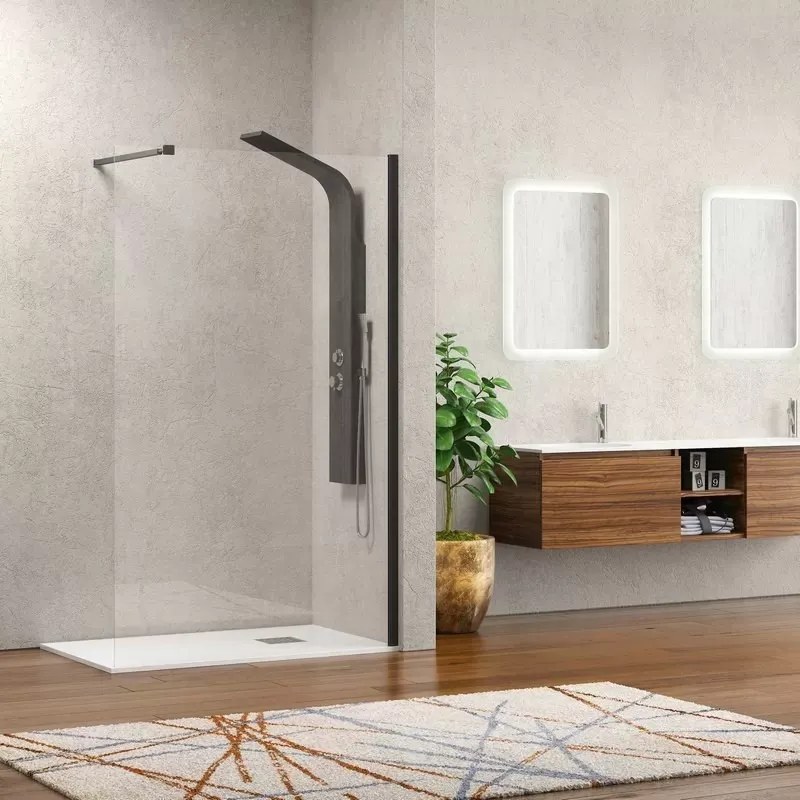 Parete doccia walk in 140 cm con profilo nero opaco KW-100B - KAMALU