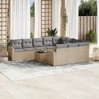 Set Divani da Giardino 11 pz con Cuscini Beige in Polyrattan 3251836