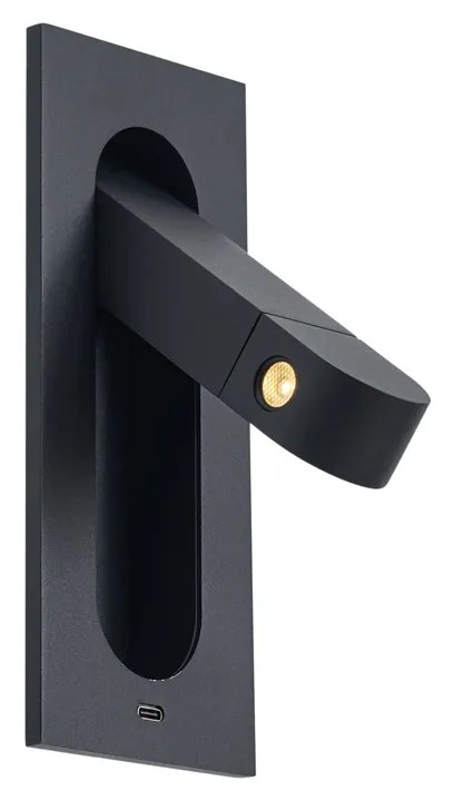 Lampada da parete moderna nera con LED e porta USB-C - Hilton